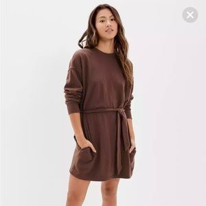 American Eagle Tie-Waist Fleece Mini Dress